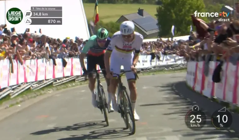 L&rsquo;attaque surréaliste entre Tadej Pogacar et Paul Seixas sur Liège-Bastogne-Liège