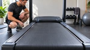 Bande d’un tapis de course tournant à basse vitesse après lubrification
